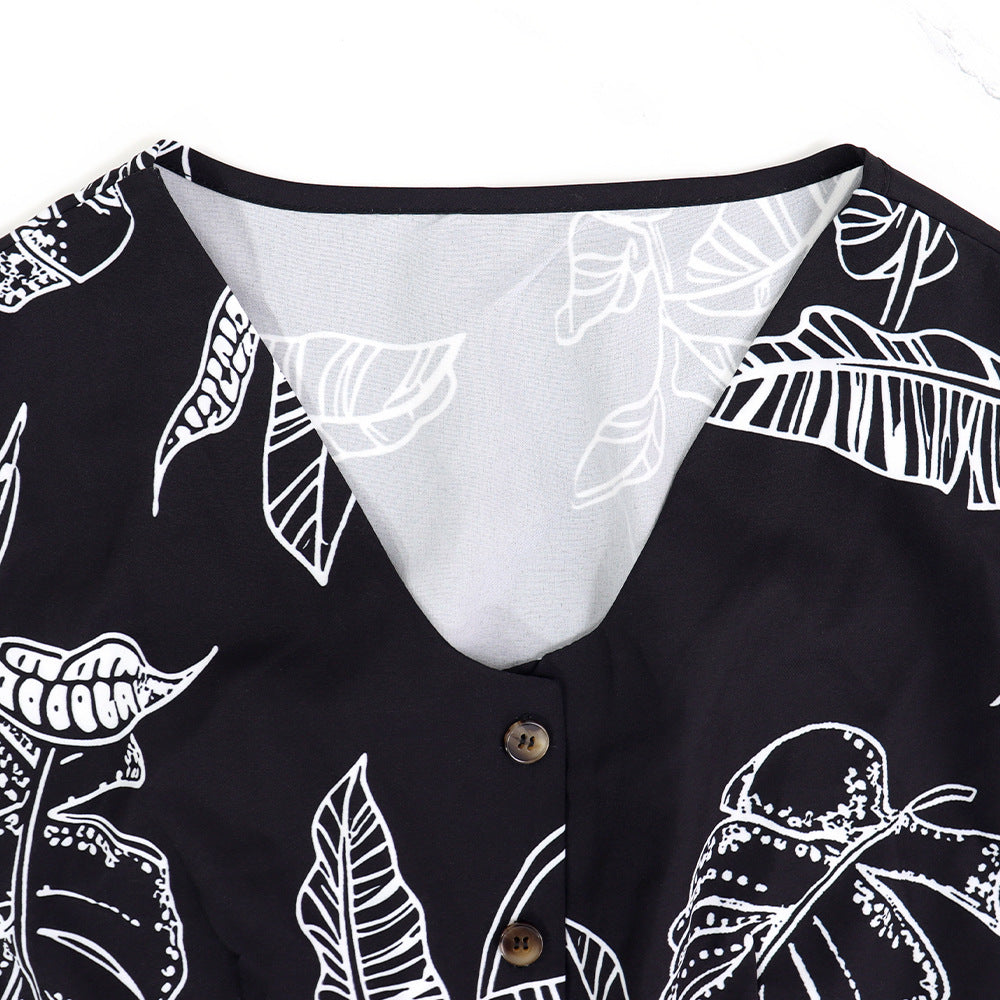 Women V-neck Cardigan Button Print Dress 6