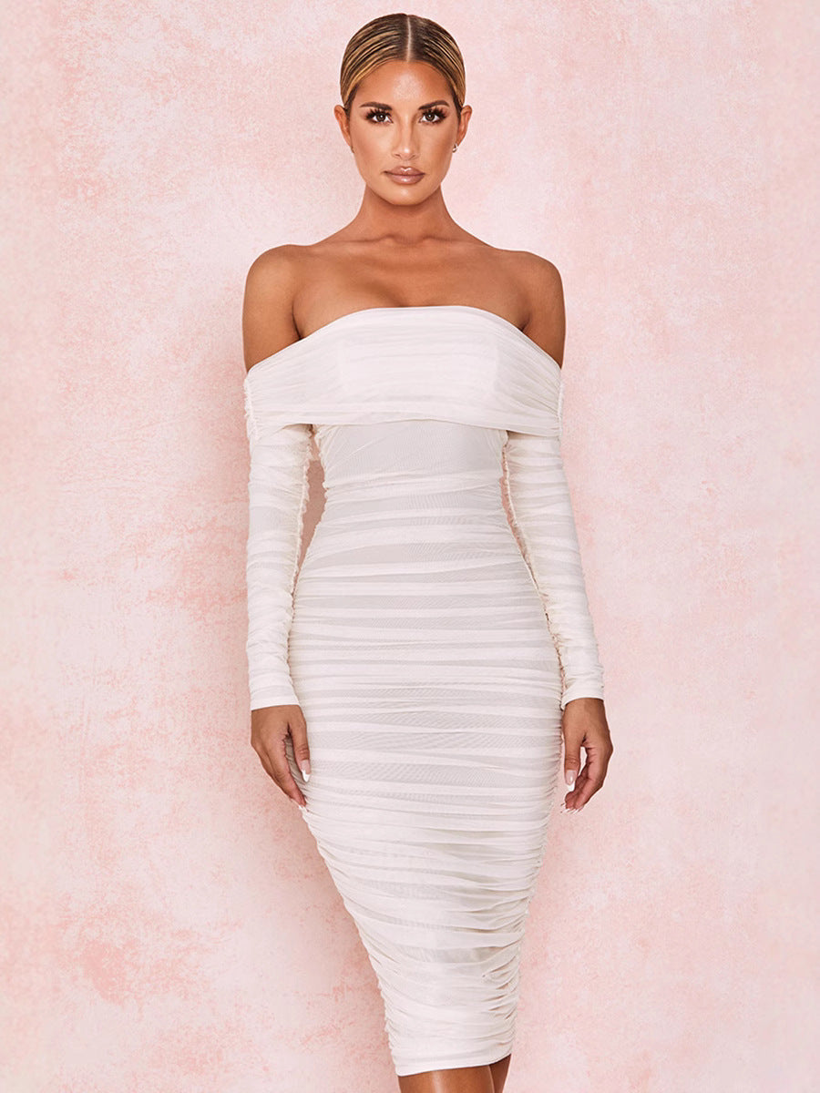 Women's Solid Color Sexy Slim Off-Shoulder Party Dress 6