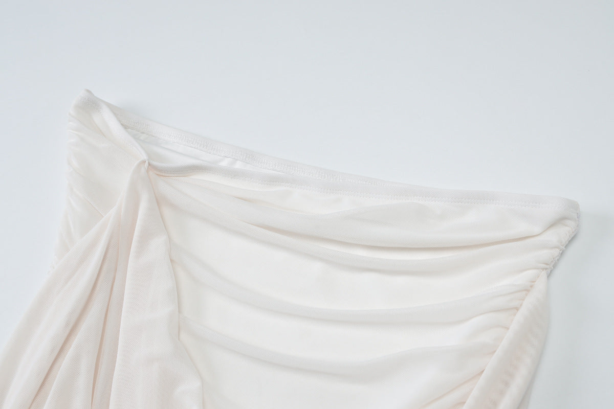 Summer Mesh Patchwork Ribbon Halter Neck Solid Color Bodycon Dress for Women 13