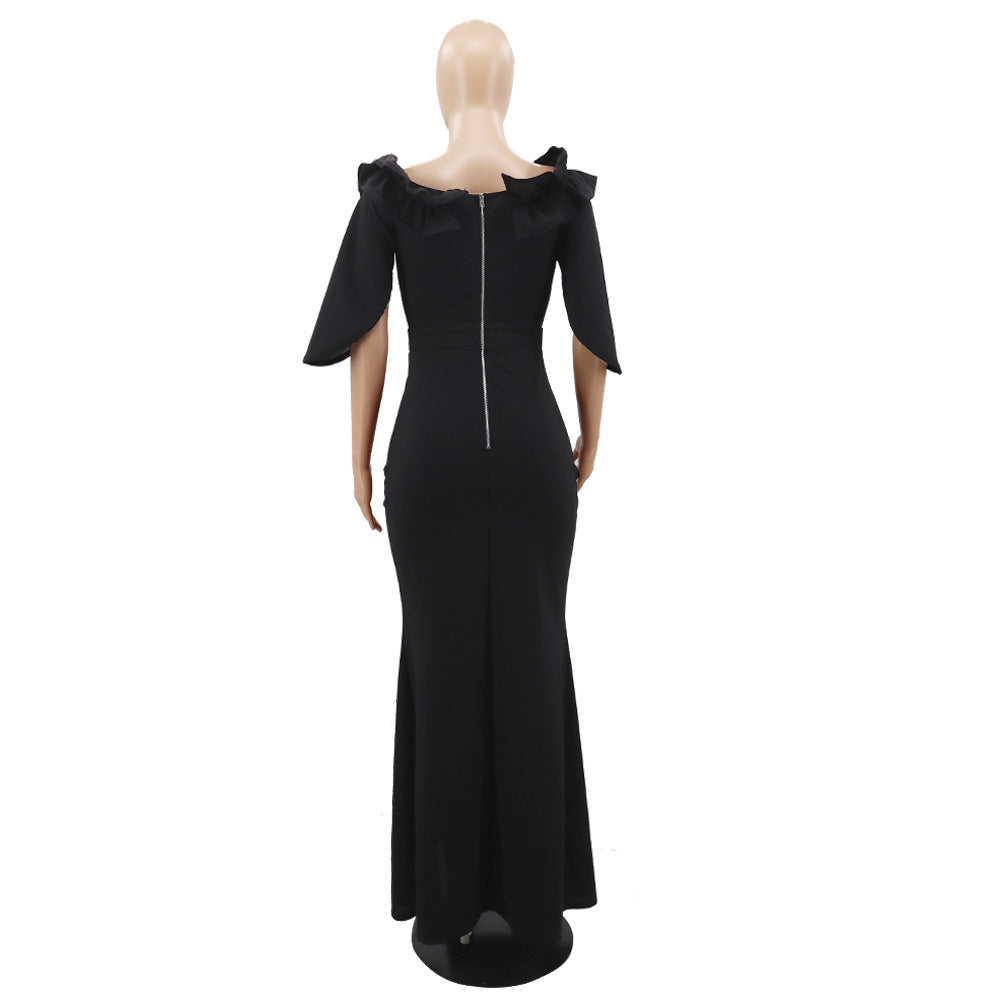 Ruffle Edge Off Shoulder Slim Fit Sexy Slit Women's Dress 14