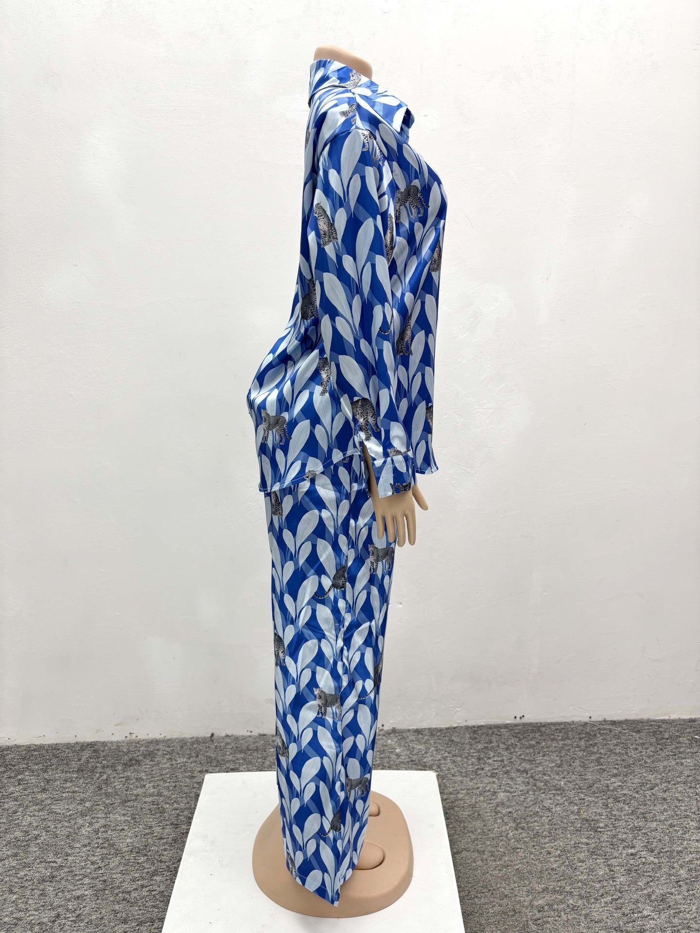 Spring Autumn African Print Casual Shirt Trousers Two-Piece Set 9