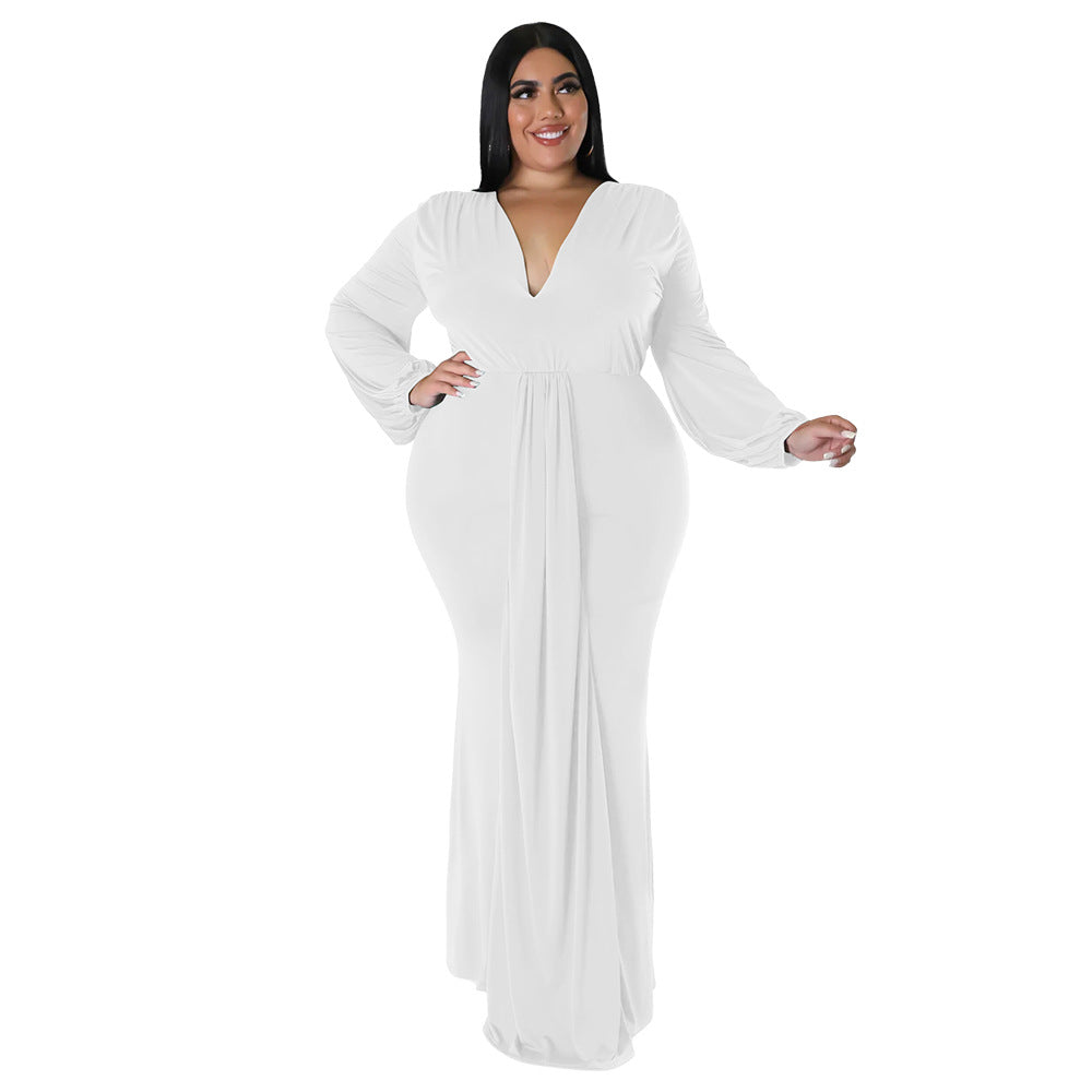 Fall Fashion Plus Size Women's Sexy Nightclub Dress Irregular V-Neck Dress 22