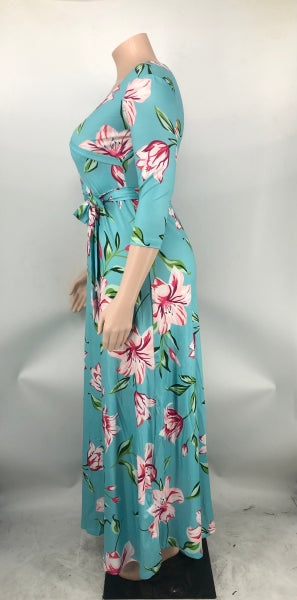 Plus Size Women Casual Print Maxi Dress 21