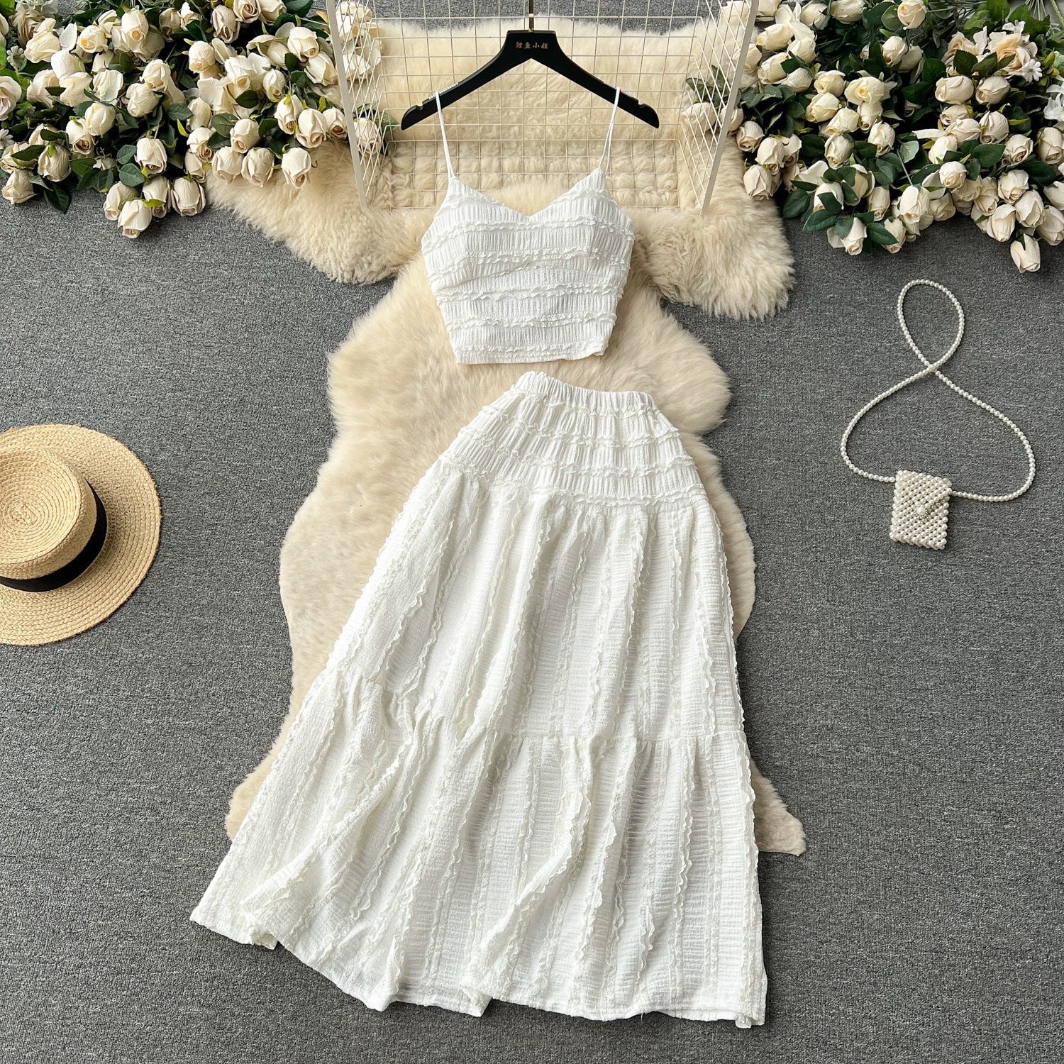 Women Set Summer Strap Top and Skirt Two Piece Set