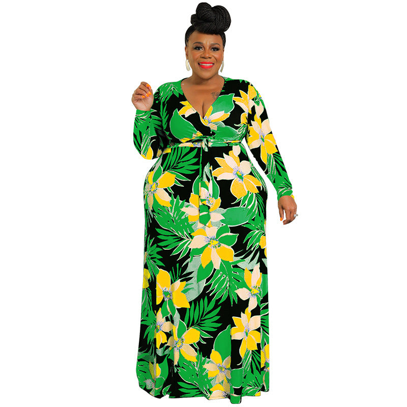 Fashion Plus Size Women's Winter Long Sleeve Swing Print Sexy Bodycon Dress 13