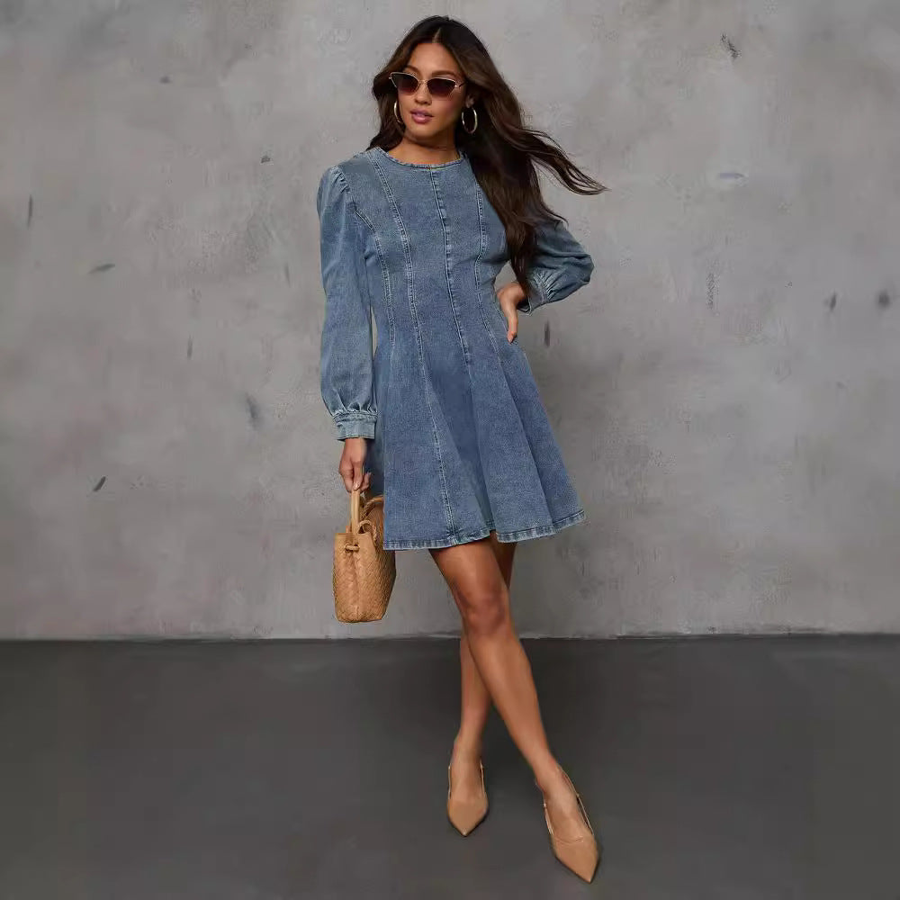 Women autumn denim long-sleeved dress