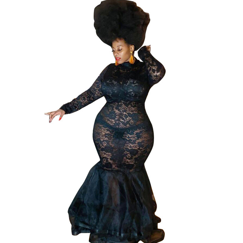 Plus Size Women See-Through Lace Bodycon Dress 7