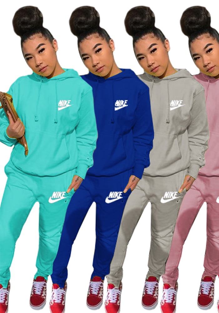 Women's Fashion Casual Embroidered Hooded Two-Piece Pants Set