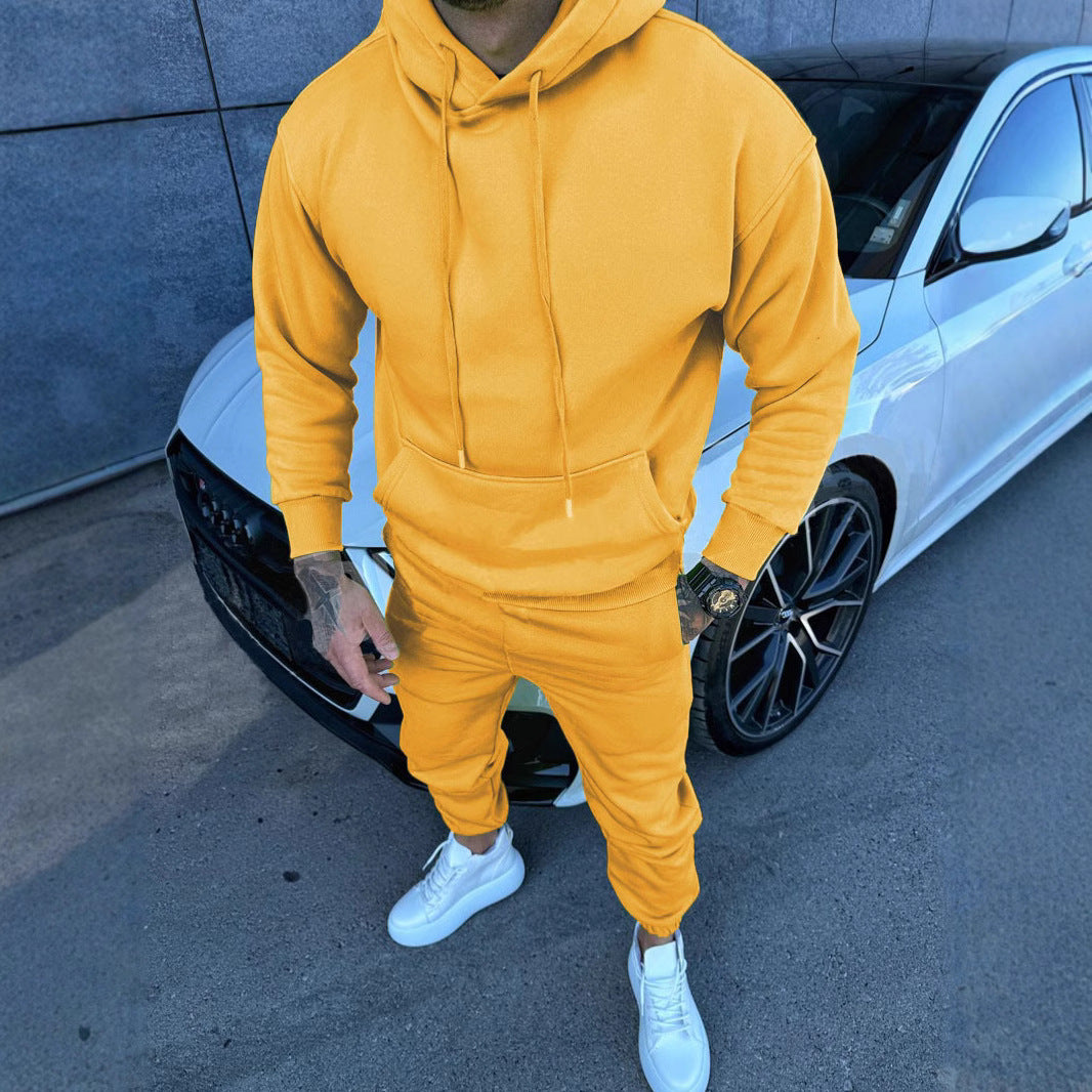 Men's Sports Casual Solid Hoodies and PantTwo Piece Set 3