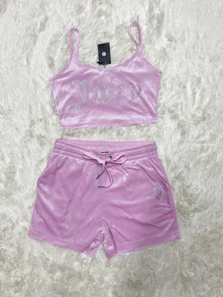 Women Hot diamond suspender Top and shorts Two Piece Set 4