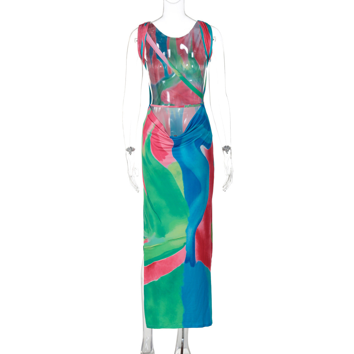 Women summer sexy Backless slit sleeveless dress 12