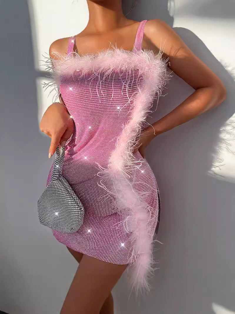 Women's Sexy Metal Long Sequin Rhinestone Low Back Strapless Dress 5