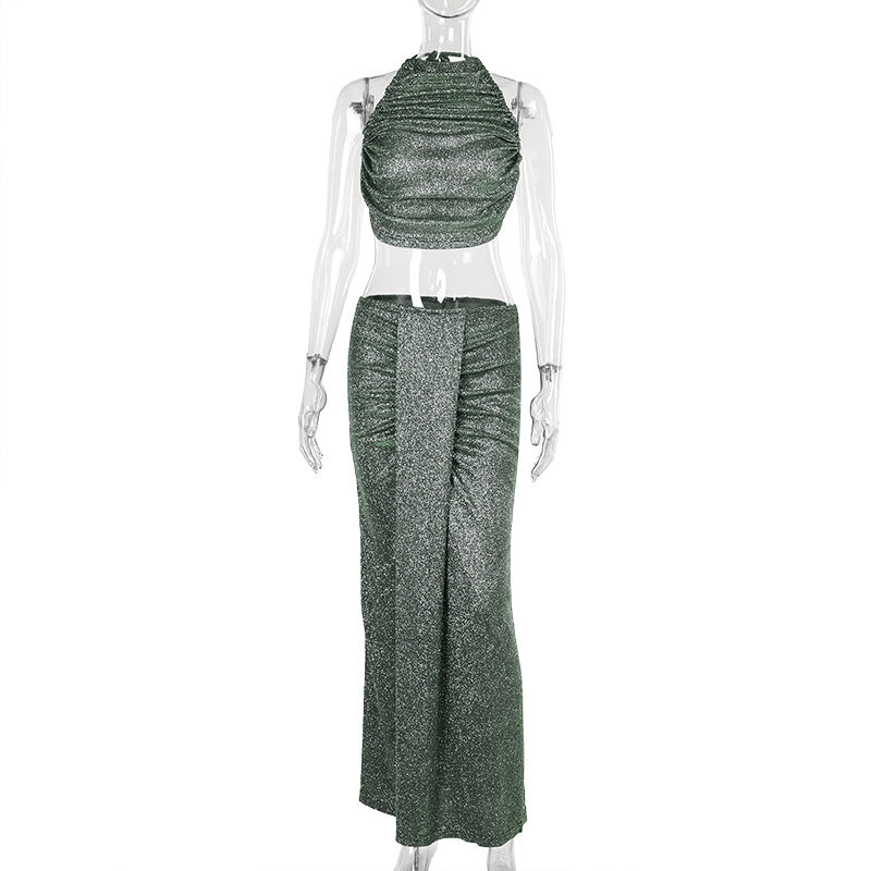 Sexy Halter Backless Top High Waist Bodycon Long Skirt Fashion Women Two Piece Set 9