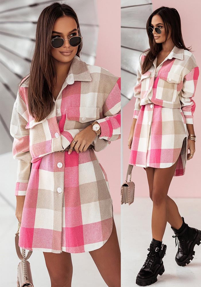 Autumn And Winter Multi-Color Plaid Long Fashionable Shirt Woolen Jacket