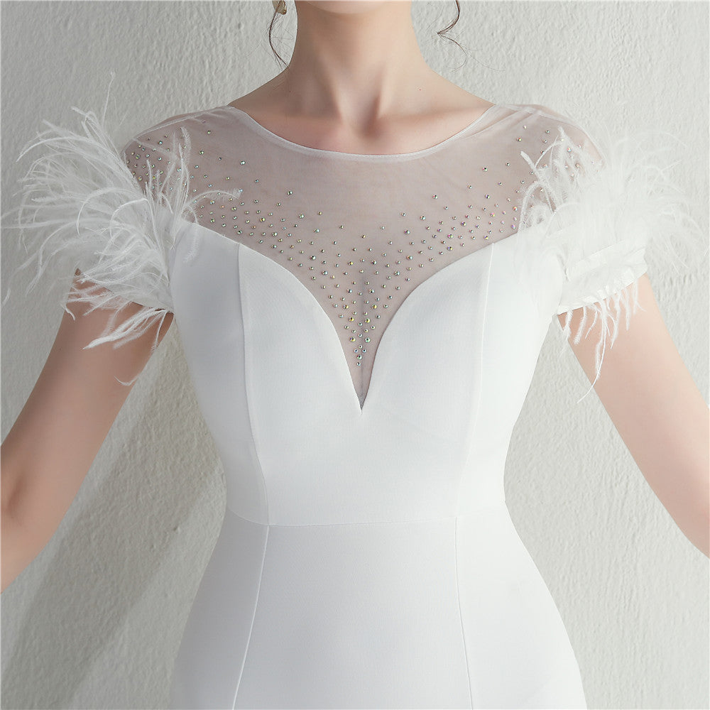 Mesh Beaded + Embellished Feather Star Red Carpet Long Evening Gown 59