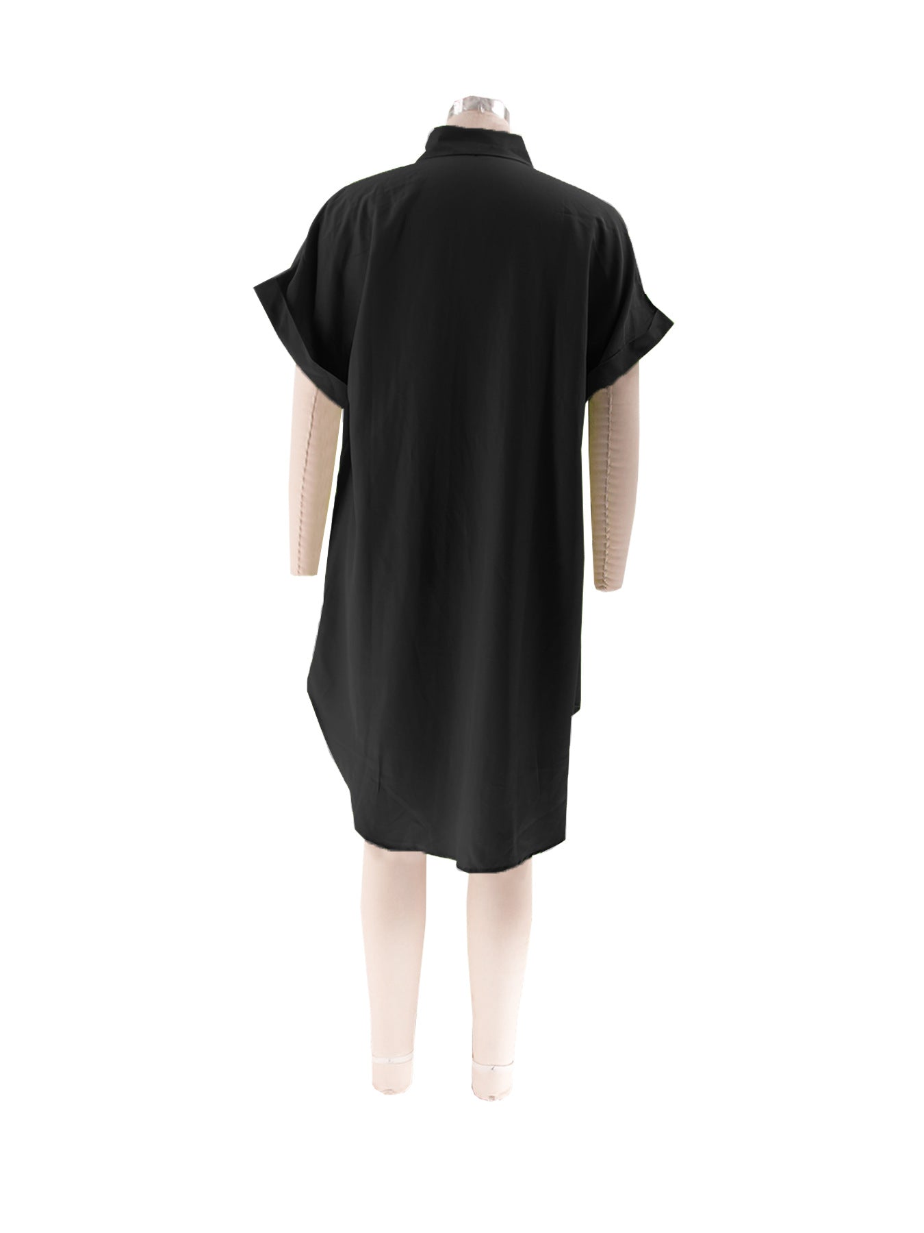 Summer Turndown Collar Solid Color Short Sleeve Single-Breasted Casual Shirt Dress 15