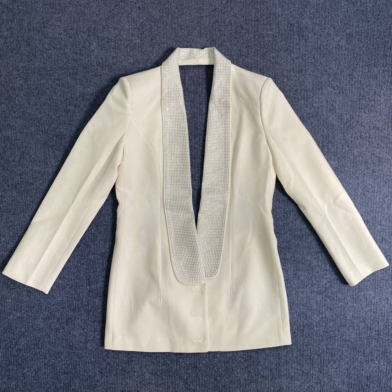 Fashion Low Back Beaded V-Neck Blazer Dress 10