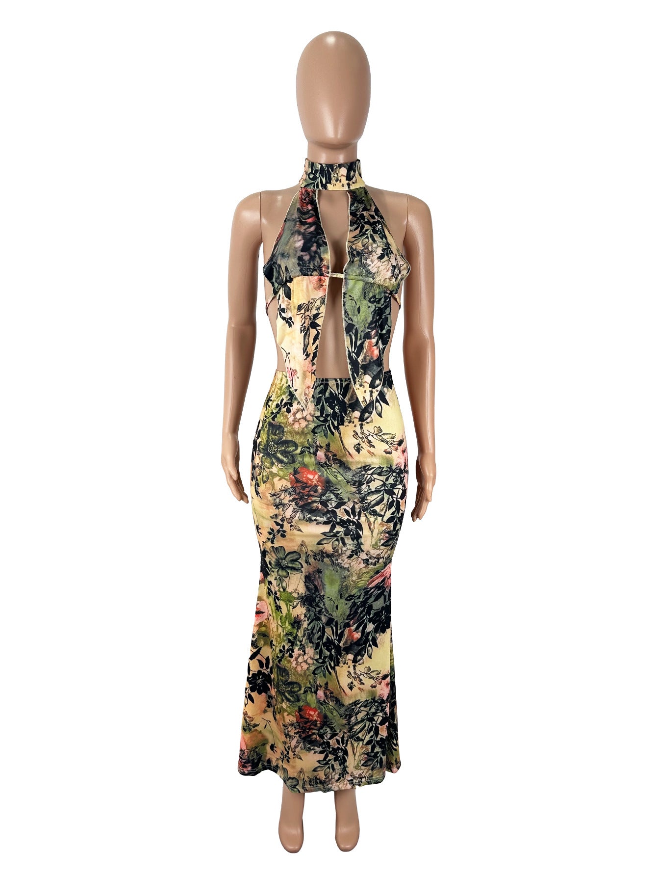 Women's Sexy Low-Back Halter Neck Top Slit Bodycon Skirt Set 7