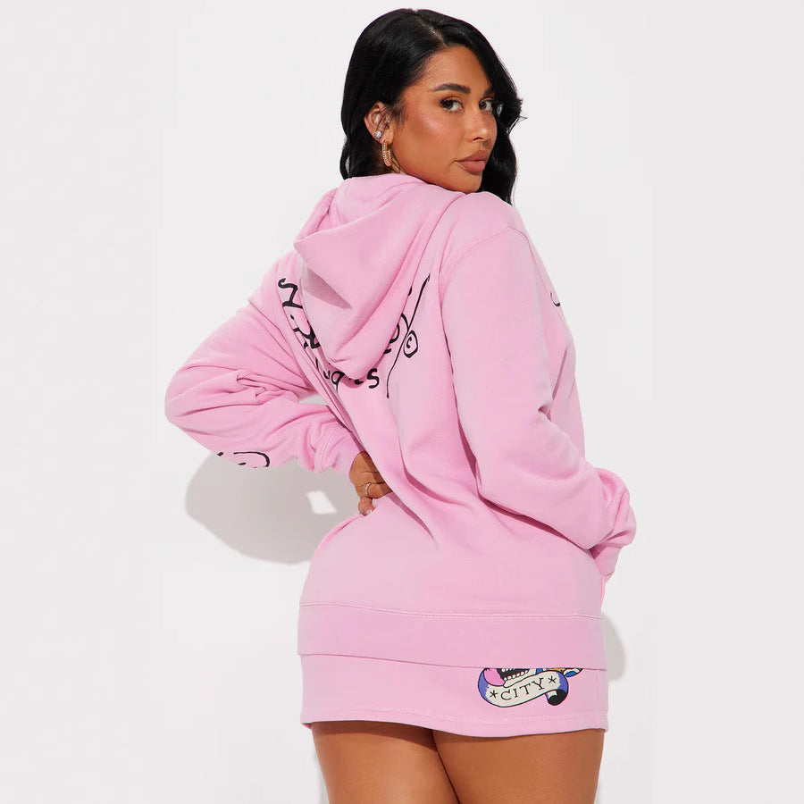 Fashion Print Hoodie Skirt Set 4