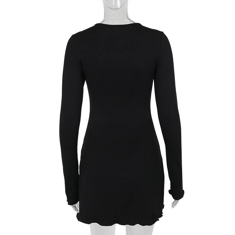 Autumn Women's Fashion Sexy Hollow Slim Long Sleeve Bodycon Dress 8