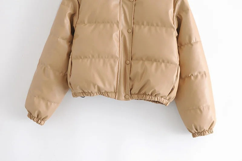 Leather Casual solid color leather cotton-padded Stand Collar jacket 33