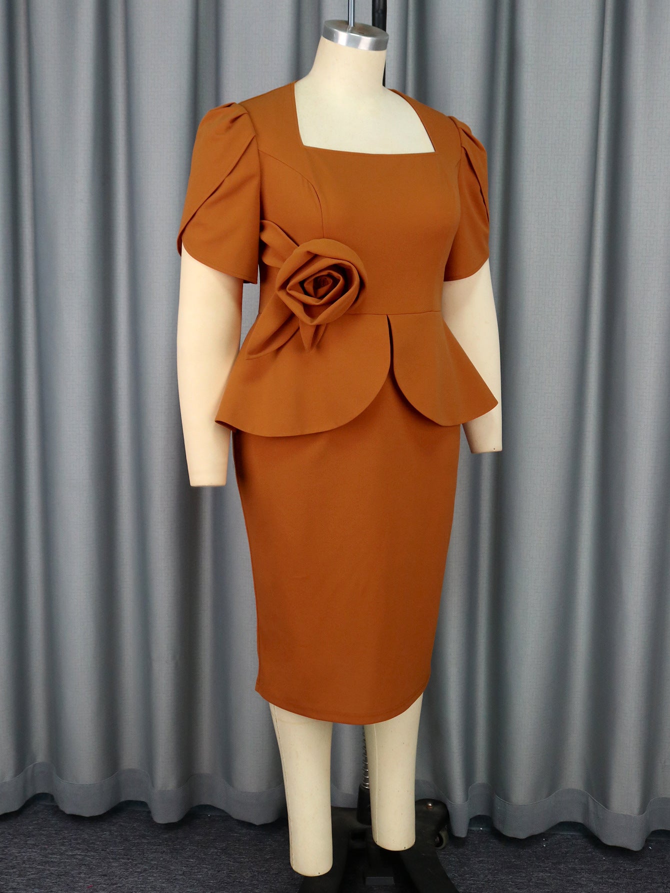 Women Elegant square collar ruffle flower bodycon Dresses 11