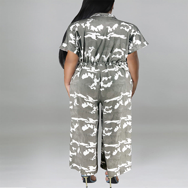 Plus Size Women's Fall Short Sleeve Jumpsuit 5