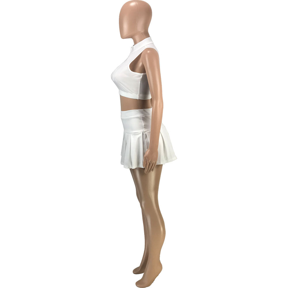 Solid Vest Pleated Skirt Sexy Casual Set 40