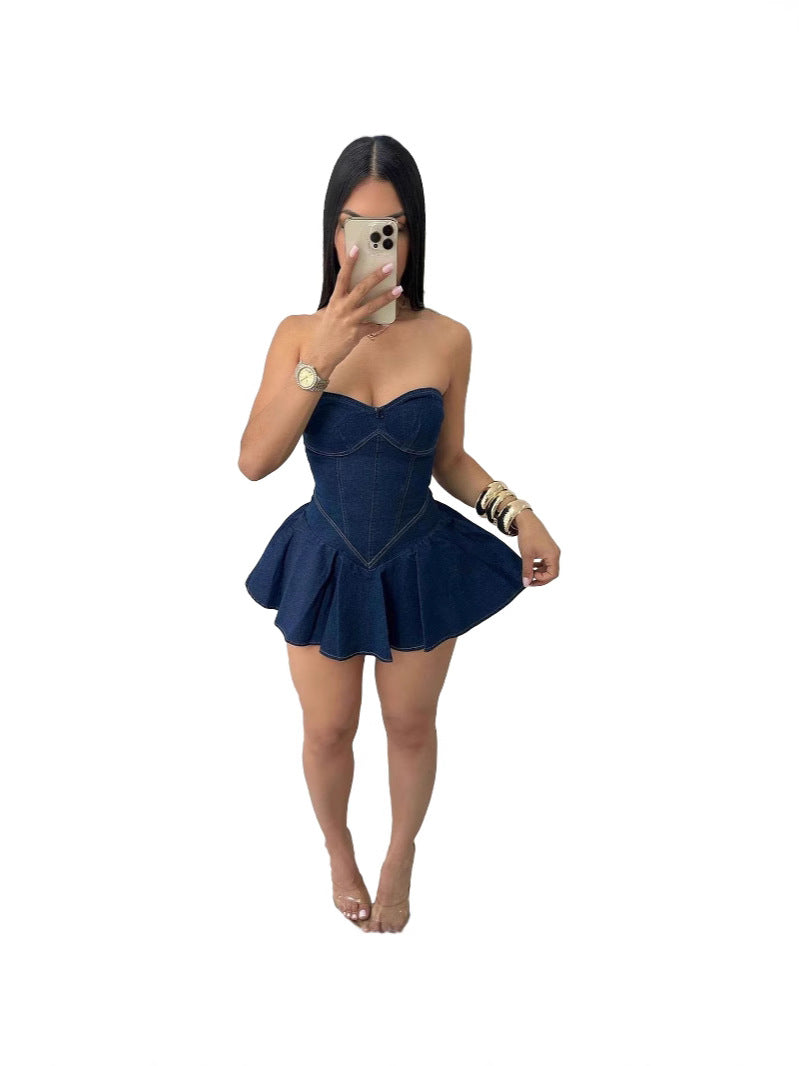 Women's Sleeveless Fashion Chic Denim sexy a-line mini dress 5