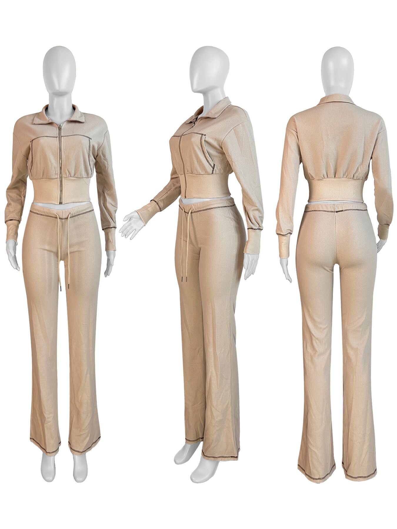 Women casual zipper long sleeve hoodies and pant two-piece set 15