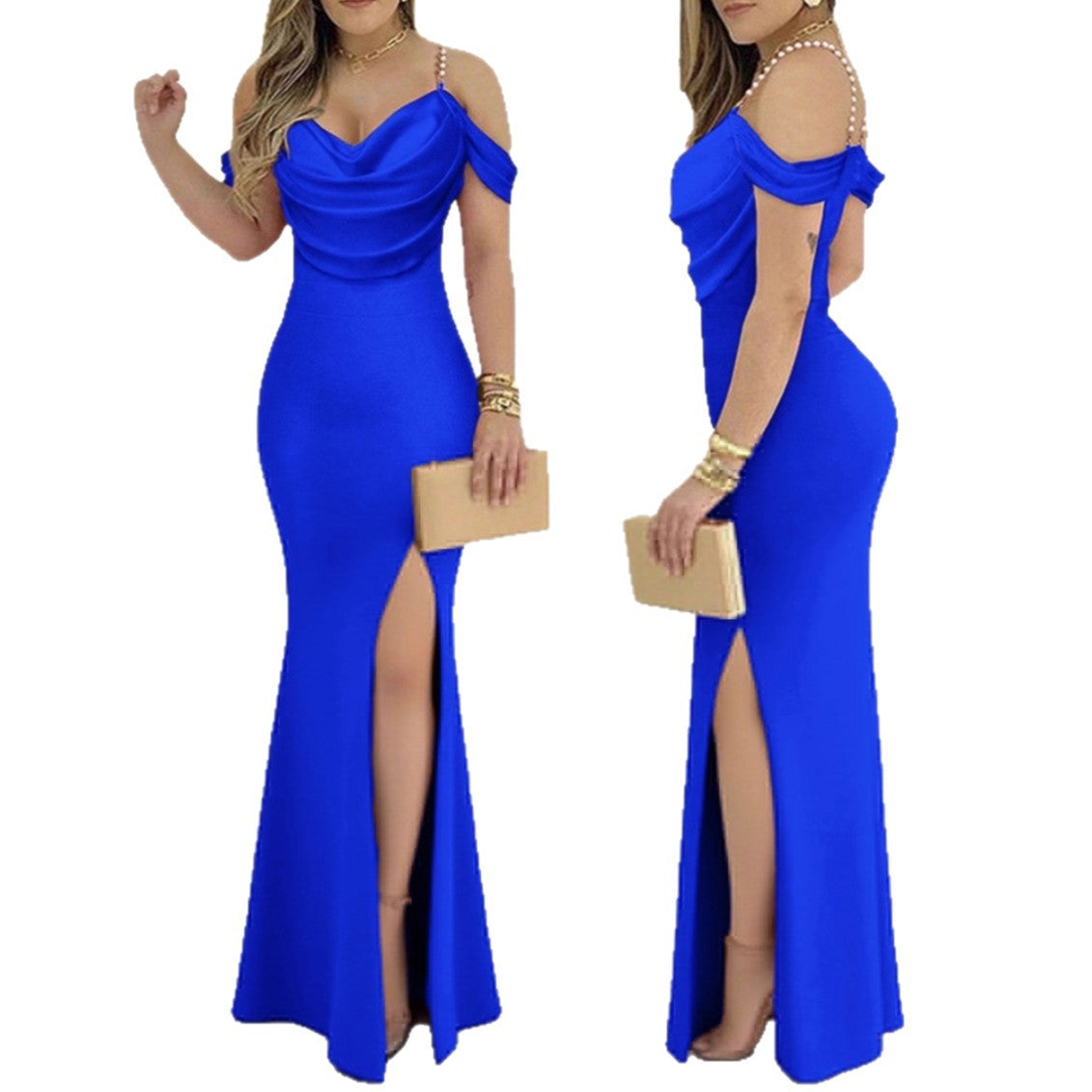 Summer Women's Strappy Sexy Slim Waist Slit Evening Dress 5