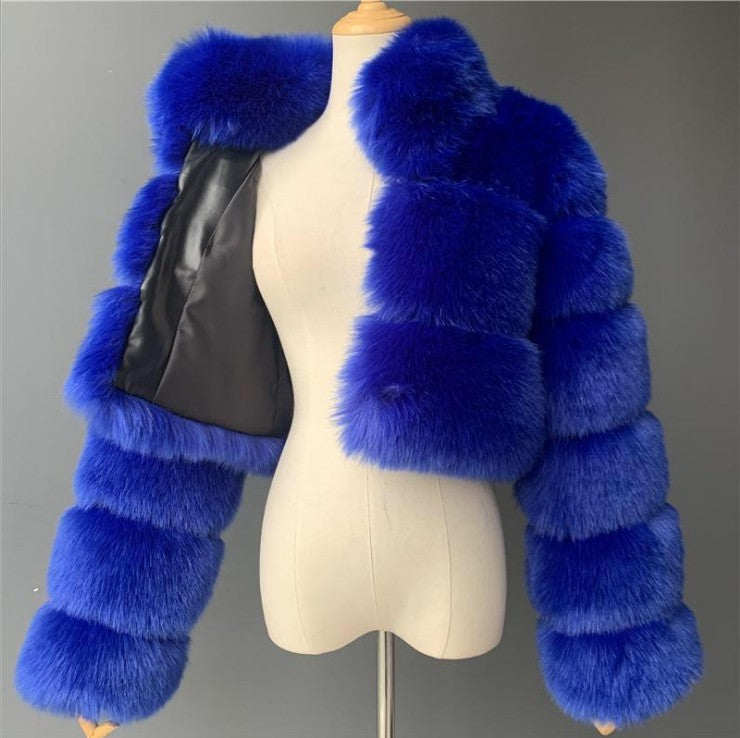 Cropped Coat Fashionable Faux Fur Coat Women Stand Collar Long Sleeves 36