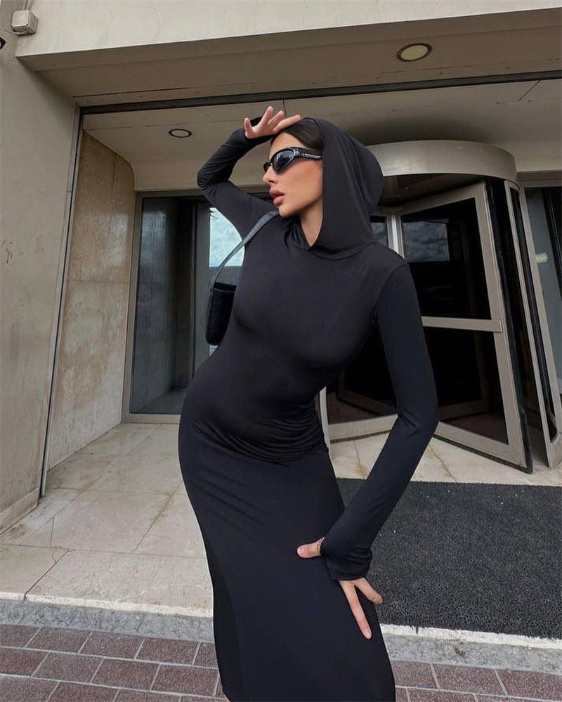 Women fall knitting hooded Bodycon dress 4