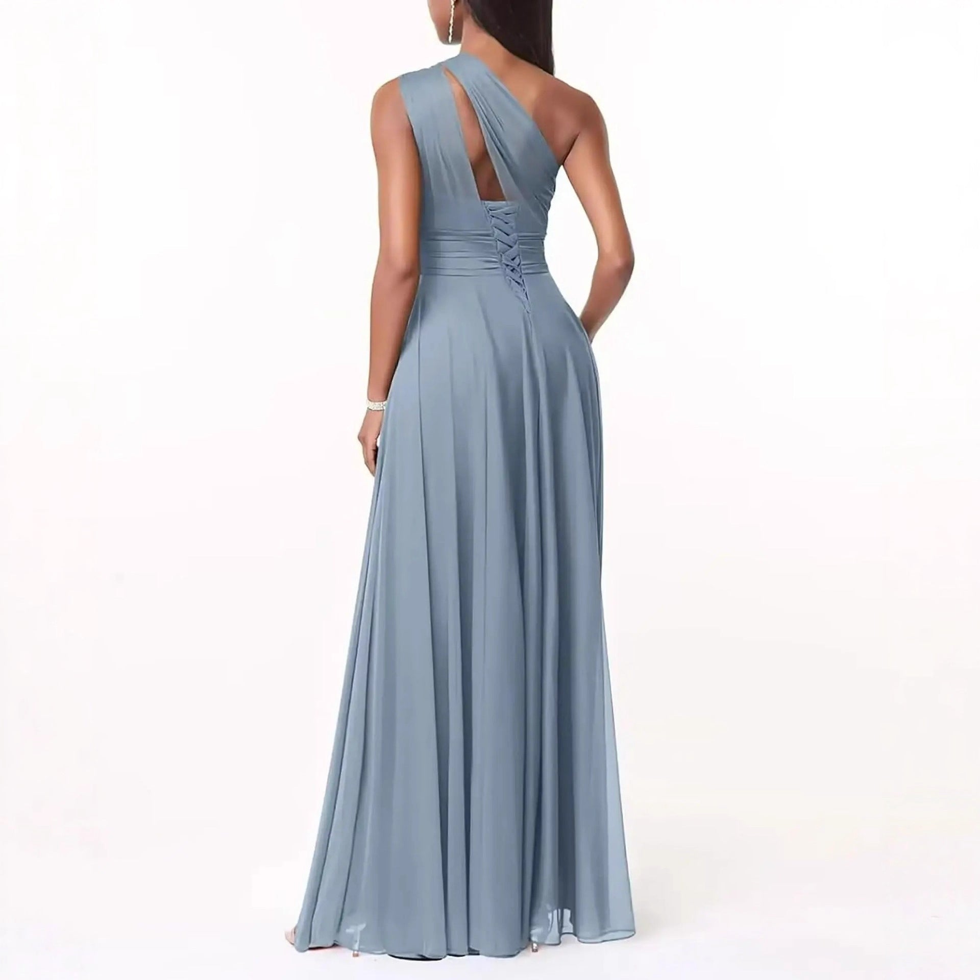 Evening Dress Long Slim Fit Bridesmaid Dress Wedding One-Shoulder Chiffon Ball Gown（Processing time need 3-6 days） 19