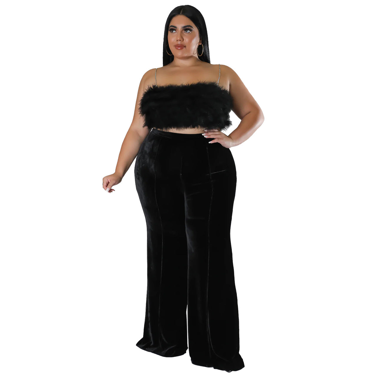 Plus Size Women Winter High Waist Velvet Bootcut Pants 10