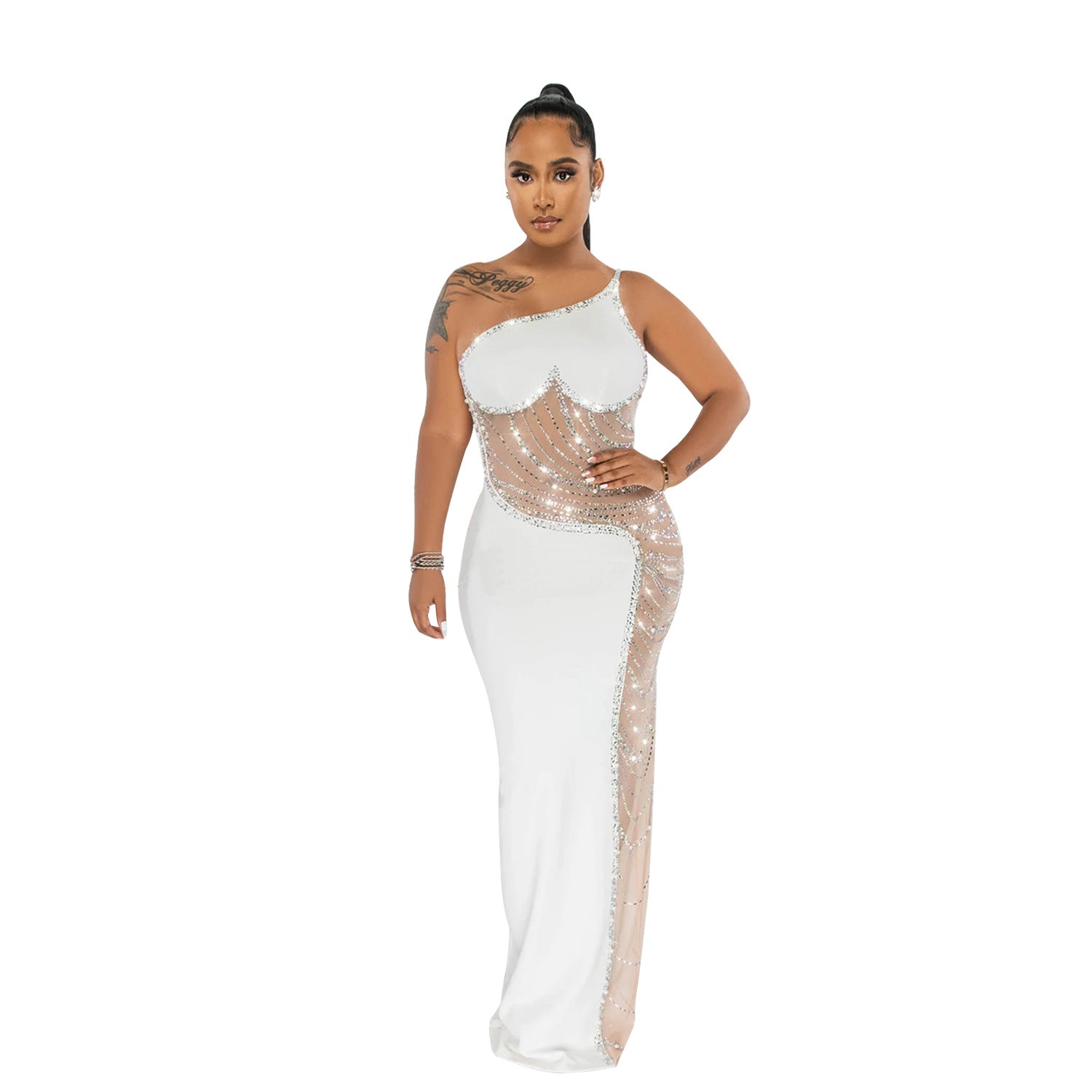 Fashion Women's Solid Color Beaded Sleeveless Strap Long Dress 15