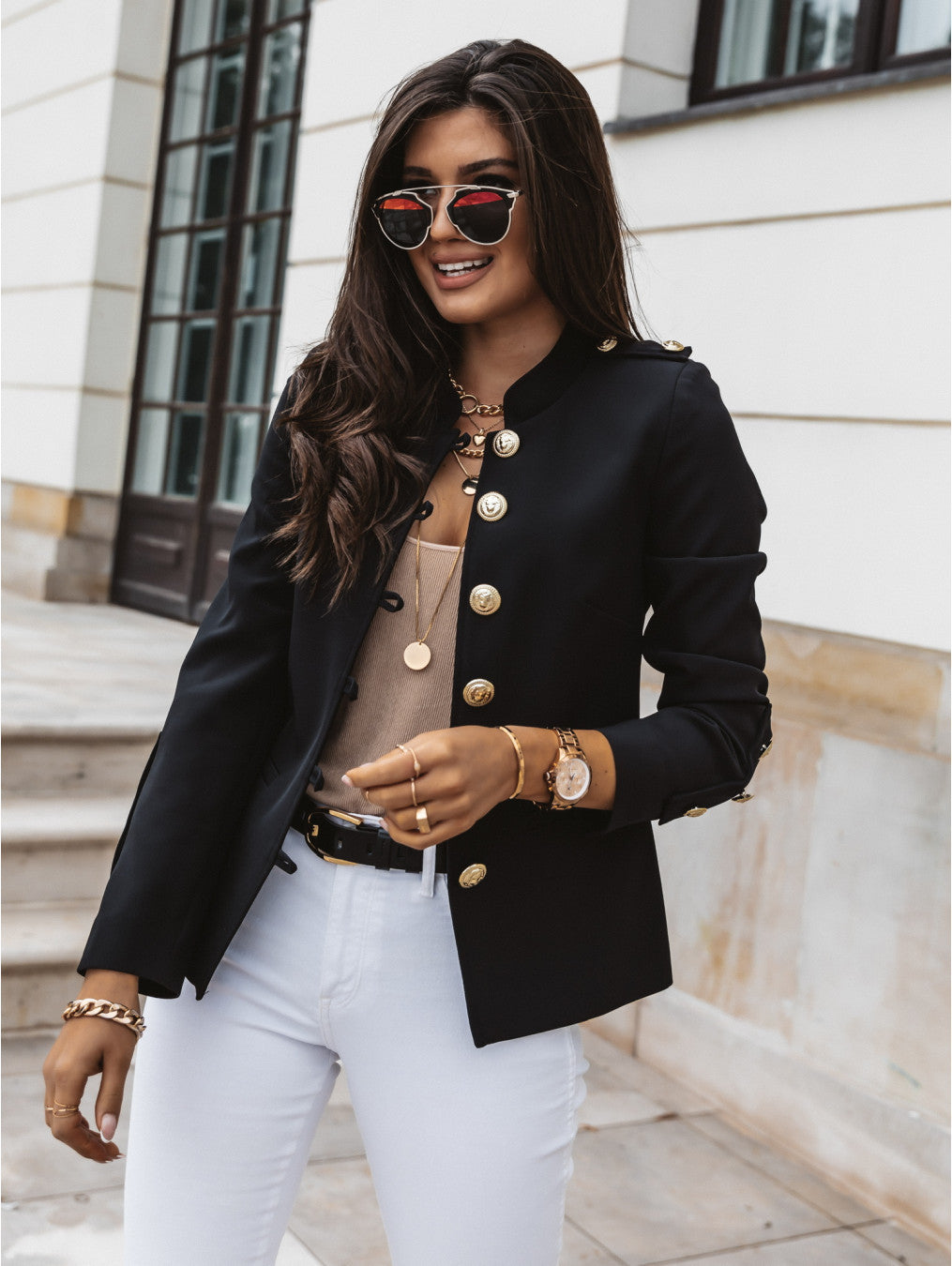 Women Long Sleeve Slim Breasted Blazer Jacket