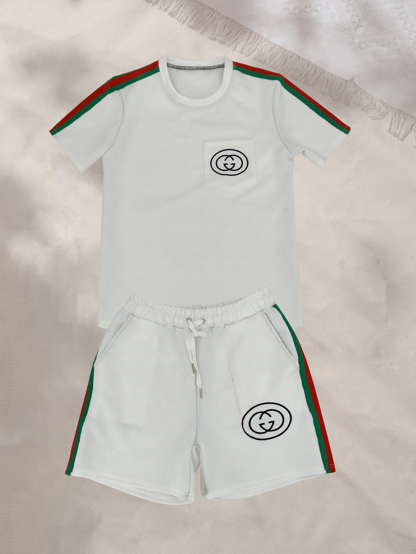 Women's Summer Fashion Chic Texture Fabric Embroidered Two-Piece Shorts Set 10