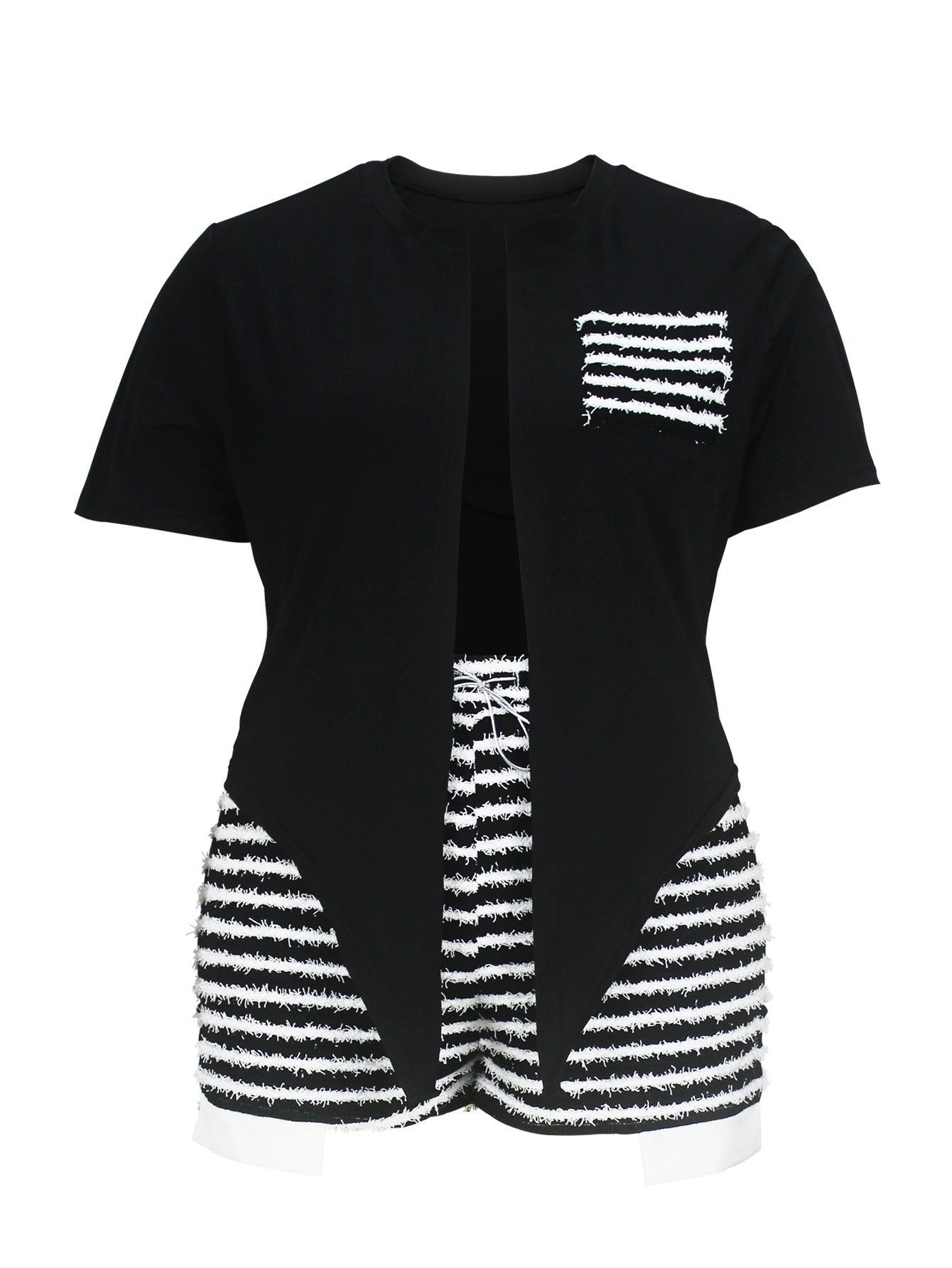 Plus Size Women Summer Elegant Crop Top and Striped Shorts Two-piece Set 7