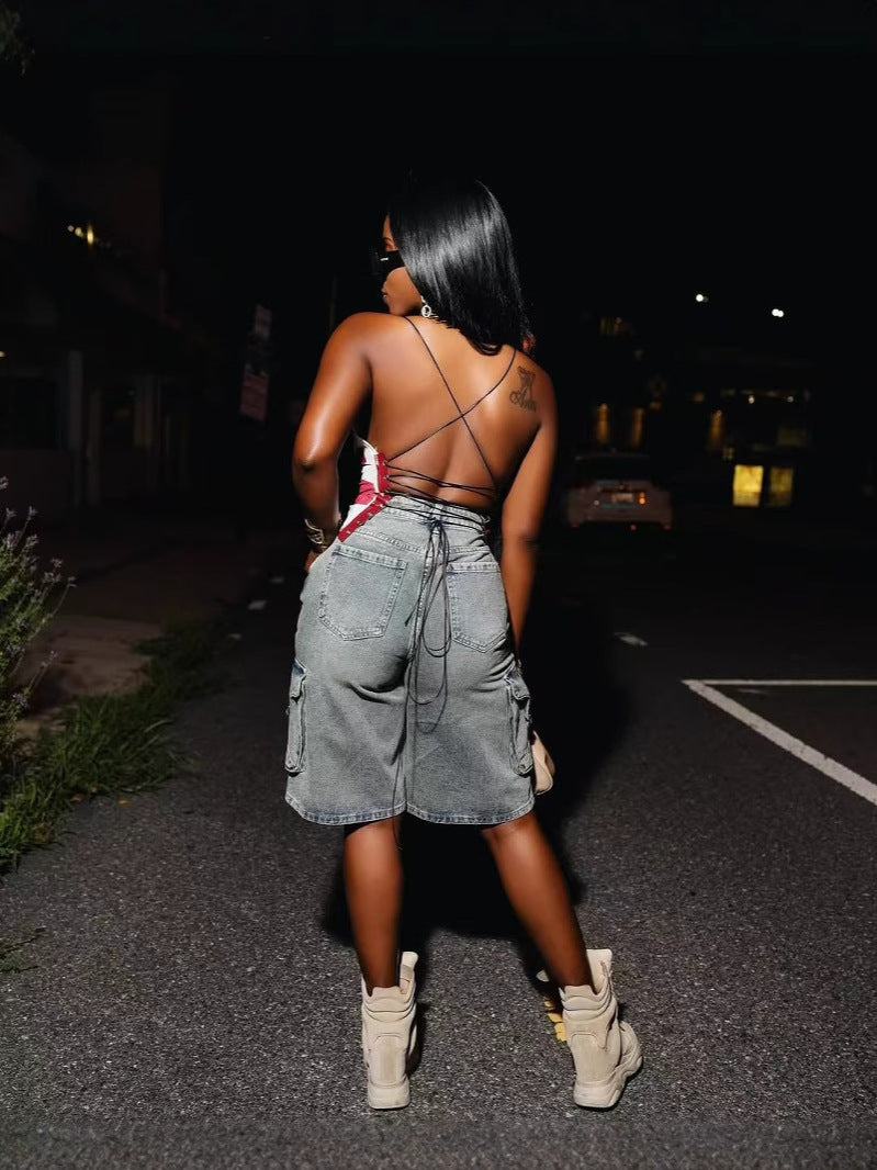 Women summer trendy cargo denim shorts 6