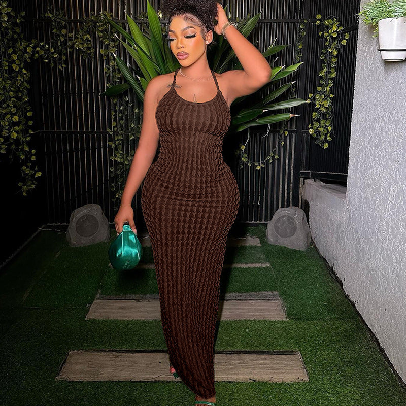 Spring Women's Strap Low-Back Sexy Chic Solid Color Long Dress 14