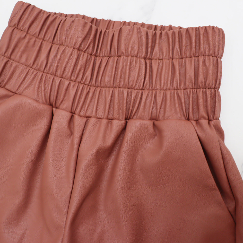 Autumn And Winter Fashion Street High Waisted Wide Leg Pu Leather Women's Pants 14