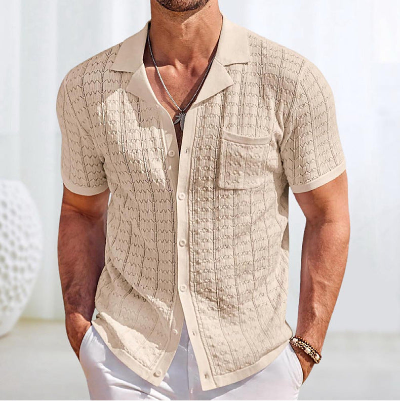 Men's Summer Short Sleeve Turndown Collar Knitting Polo Shirt Casual Top 4