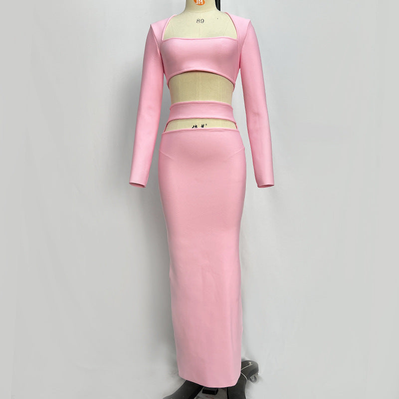 Women Long Sleeve Top and bandage dresses Two-Piece Set 14