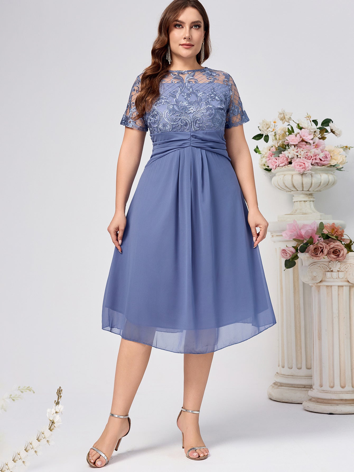 Plus Size Lace Chiffon Dress Elegant Women’s Gown 7