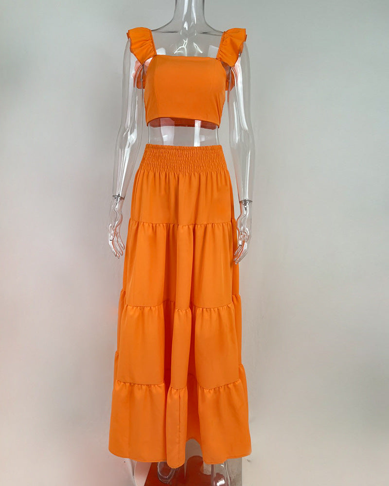 Women spring Career sexy suspender top and Skirt Casual two-piece set 14