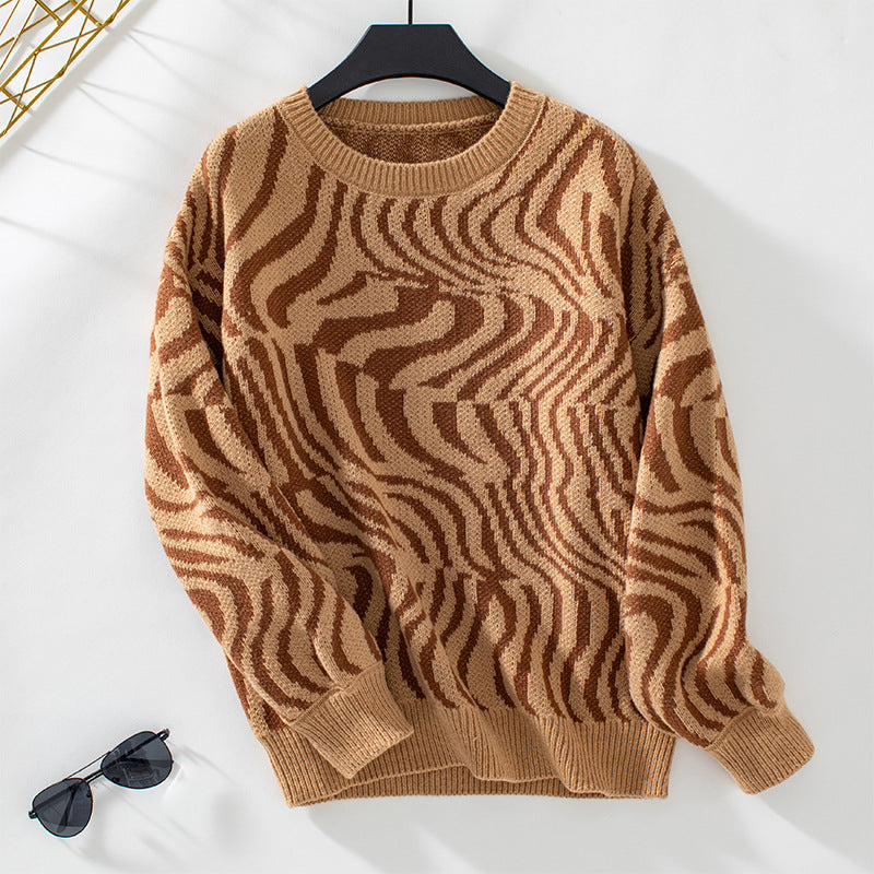 Zebra Print Women's Knitwear Autumn Winter Fashion Pullover Round Neck Top 9