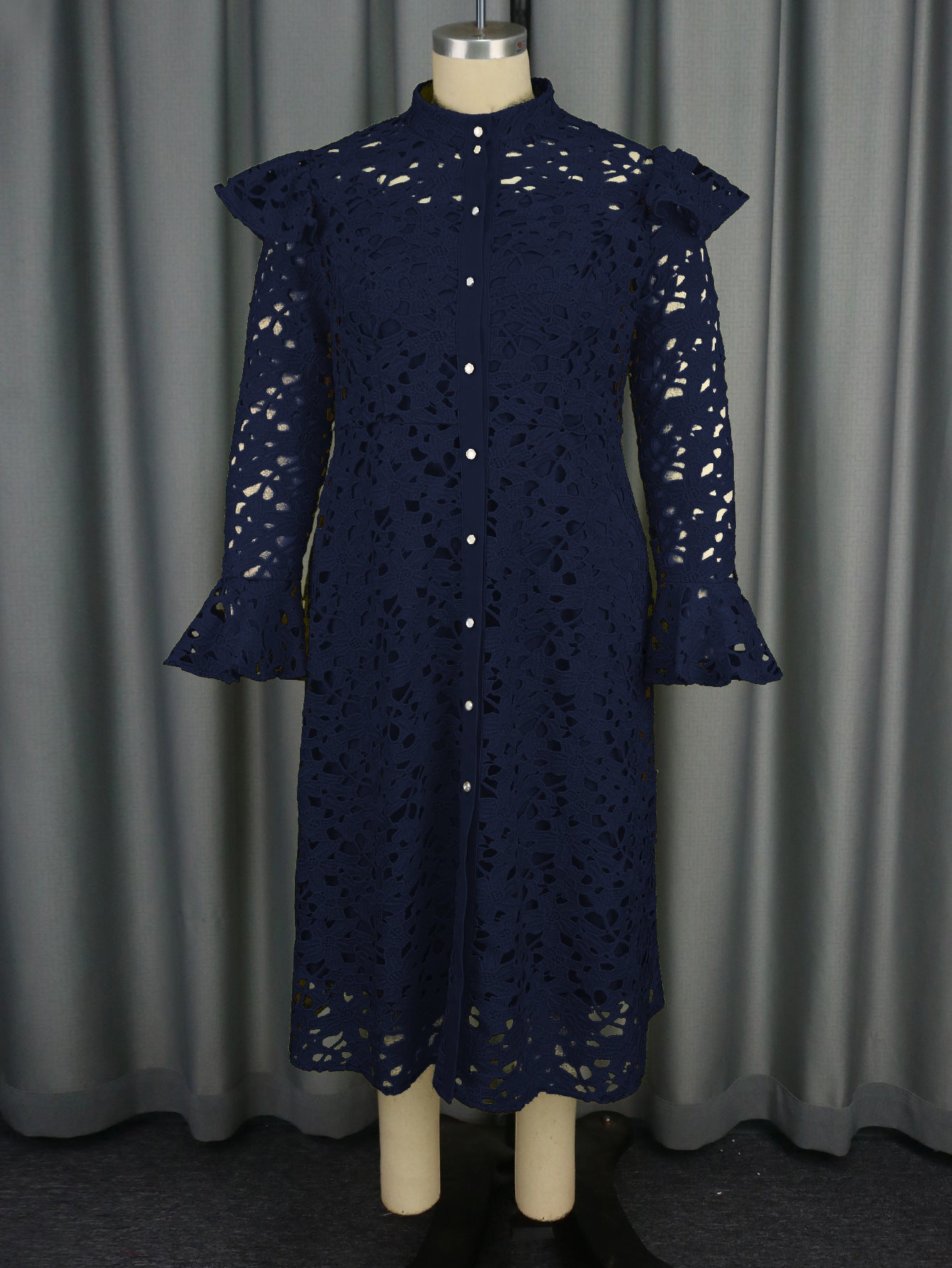 Plus Size Women Half High Neck Lace Dress Two-piece Set 26