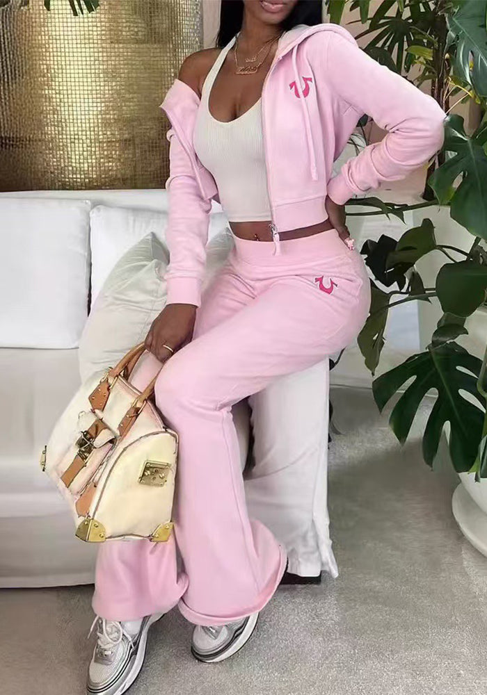 Women Solid Hoodies and trousers two-piece set