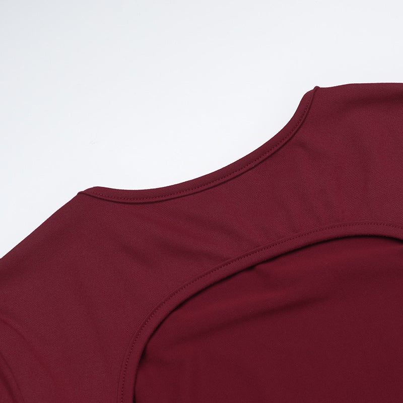 Women Elegant flower bud backless long sleeve dress 16